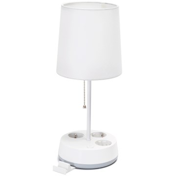Aigostar - Stolná lampa so zásuvkami 1xE27/60W/230V biela