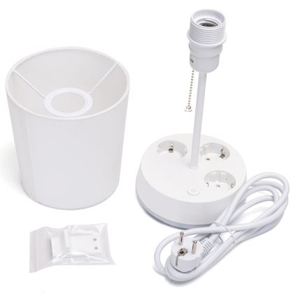 Aigostar - Stolná lampa so zásuvkami 1xE27/60W/230V biela