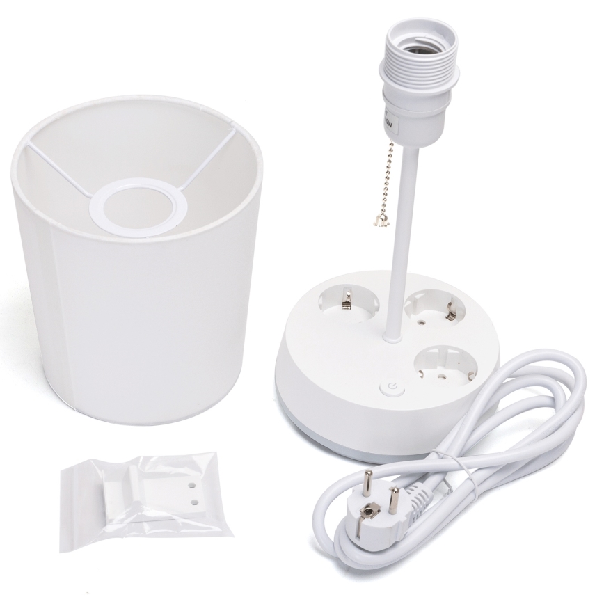 Aigostar - Stolná lampa so zásuvkami 1xE27/60W/230V biela