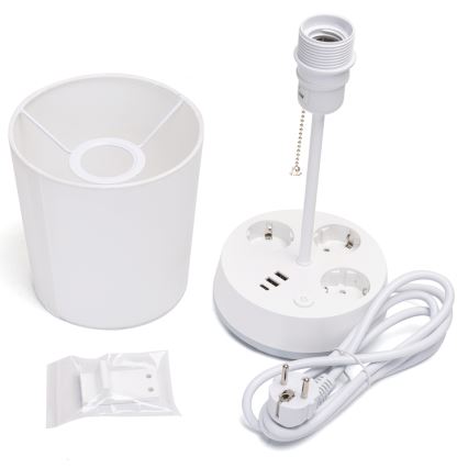 Aigostar - Stolná lampa so zásuvkami a USB portami 1xE27/60W/230V biela