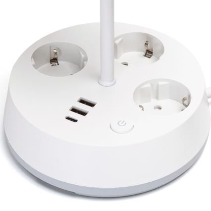 Aigostar - Stolná lampa so zásuvkami a USB portami 1xE27/60W/230V biela