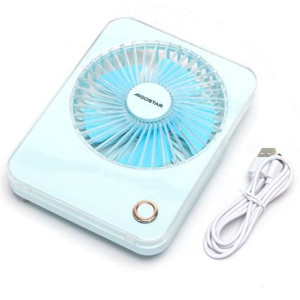 Aigostar - Stolný nabíjací ventilátor 5W/5V 3600mAh USB modrá
