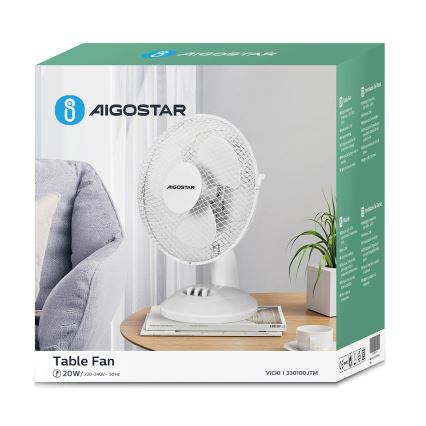 Aigostar - Stolný ventilátor 20W/230V biela