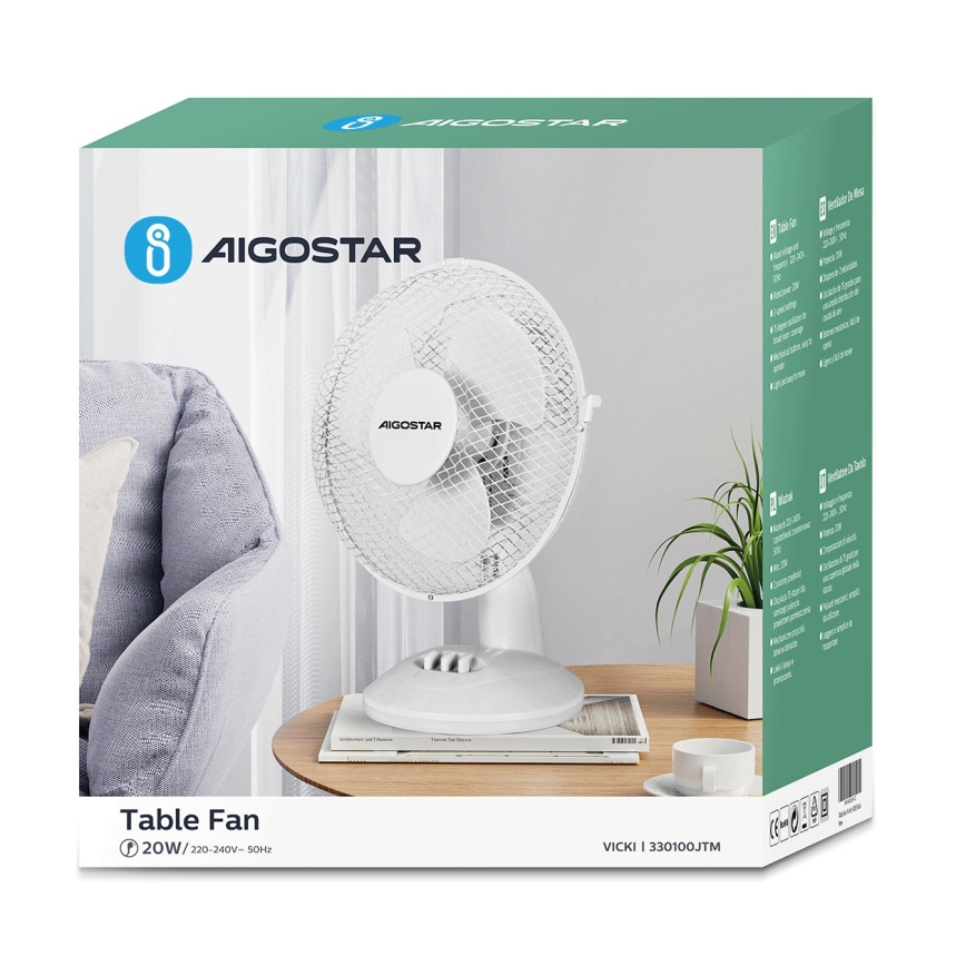 Aigostar - Stolný ventilátor 20W/230V biela