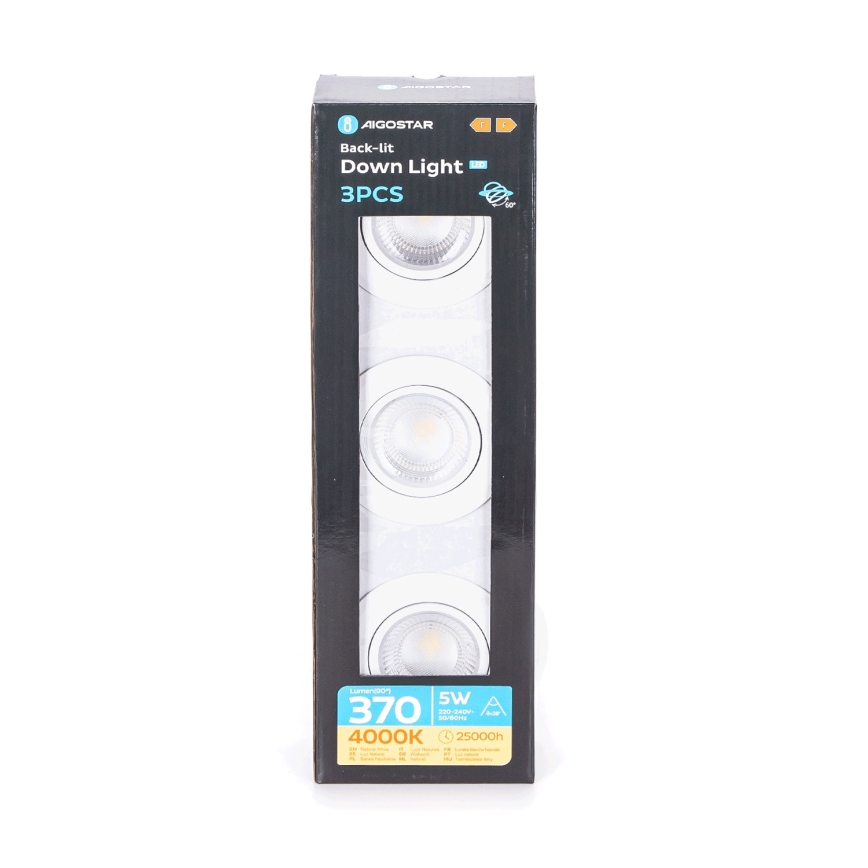 Aigostar - SÚPRAVA 3x LED Podhľadové svietidlo LED/5W/230V 4000K pr. 8,5 cm biela