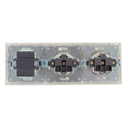 Aigostar - trojitý vypínač č. 3 a 2x zásuvky SCHUKO 230 V s rámčekom, biela