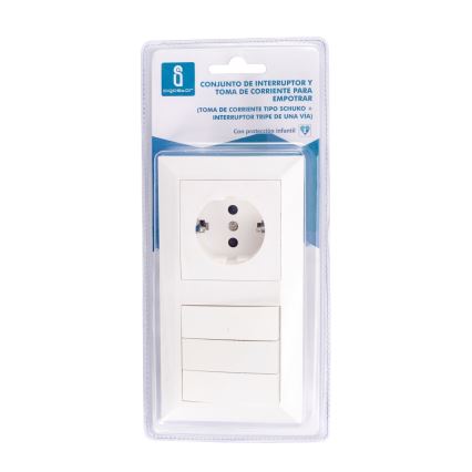 Aigostar - Trojitý vypínač č. 3 a zásuvka SCHUKO 230 V s rámikom, biela