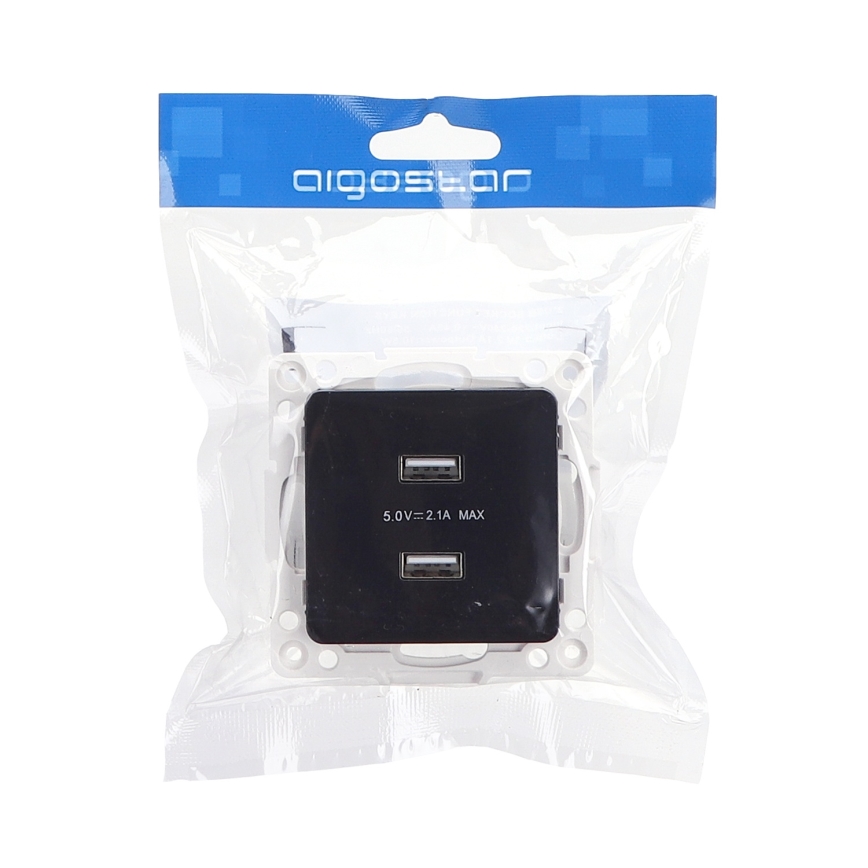 Aigostar - USB napájacia zásuvka bez rámčeka 2x USB-A čierna