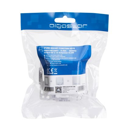 Aigostar - USB napájacia zásuvka bez rámčeka 2x USB-A strieborná