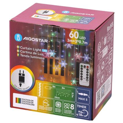 Aigostar - LED stmievateľný vonkajší vianočný reťaz 60xLED/8 funkcií 6x0,7 m IP44 viacfarebný + diaľkové ovládanie