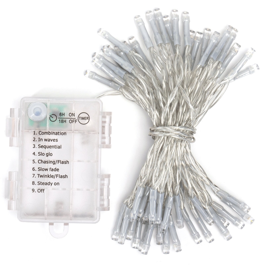 Aigostar - vonkajší LED reťaz 50xLED/8 funkcií 3xAA 5,3m IP44 teplá biela