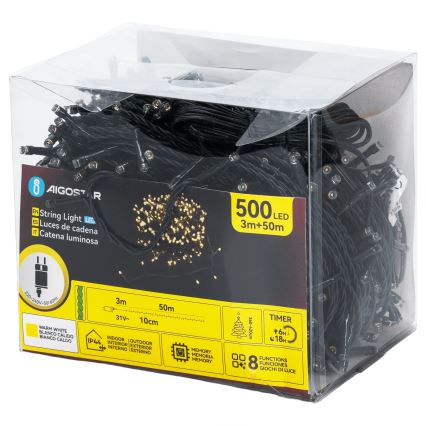 Aigostar - LED vonkajší svetelný reťazec 500×LED/8 funkcií 50 m IP44 teplá biela