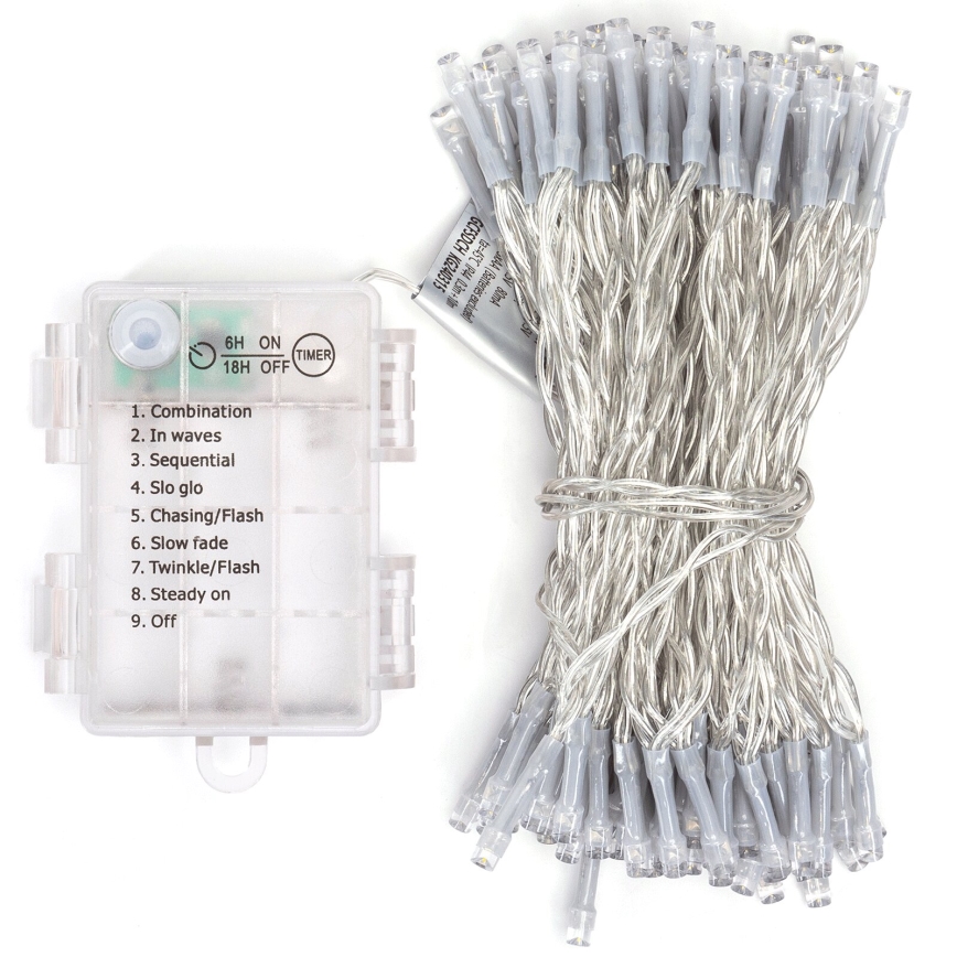 Aigostar - LED Vonkajšia  reťaz 100xLED/8 funkcí/3xAA 10,3m IP44 studená biela