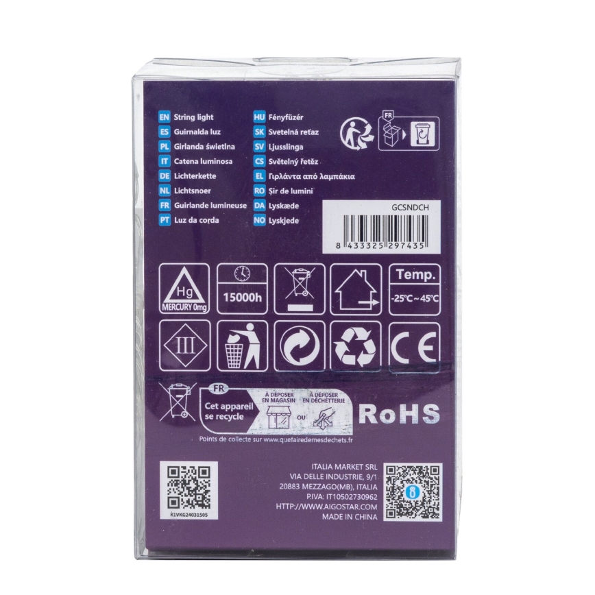 Aigostar - LED Vonkajšia  reťaz 100xLED/8 funkcí/3xAA 10,3m IP44 studená biela