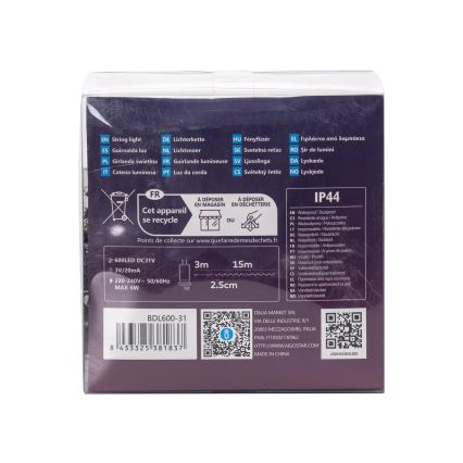 Aigostar - Vonkajší LED vianočný reťazec 600 LED/8 funkcií 18 m IP44 teplá biela