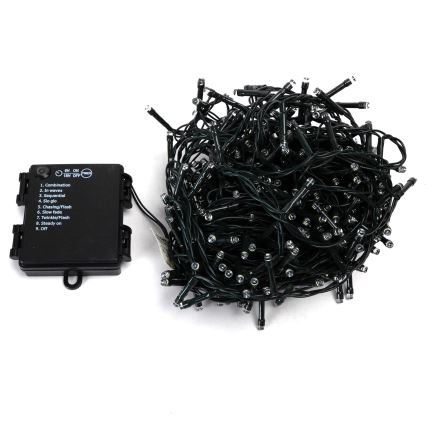 Aigostar - LED vonkajší vianočný svetelný reťazec, 400 LED, 8 funkcií, napájanie 4× AA, dĺžka 20,3 m, IP44, studená biela