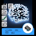 Aigostar - Vonkajší vianočný LED reťaz, 25×LED, 8 režimov, napájanie 3×AA, dĺžka 2,8 m, IP44, studená biela