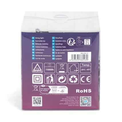 Aigostar - vonkajší vianočný LED reťazec 200xLED/8 režimov 13m IP44 teplá biela