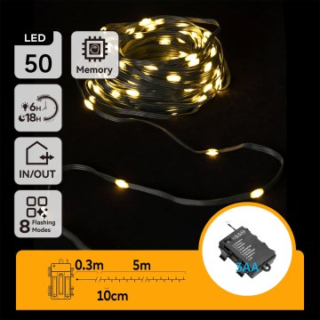 Aigostar - vonkajšia vianočná LED reťaz 50xLED/8 funkcií 3xAA 5,3m IP44 teplá biela