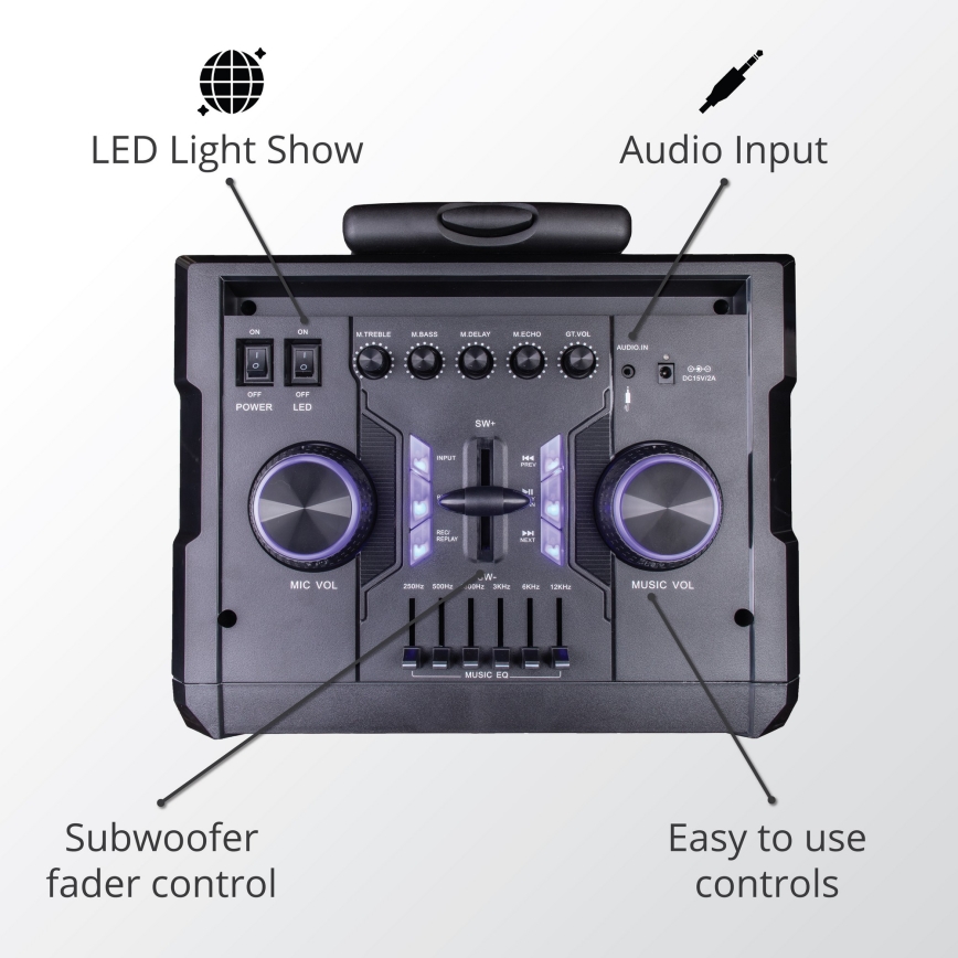 AKAI ABTS-112 - Bezdrôtový reproduktor 300W/230V 7000 mAh + diaľkové ovládanie