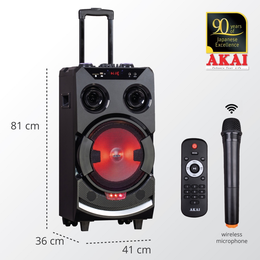 AKAI ABTS-112 - Bezdrôtový reproduktor 300W/230V 7000 mAh + diaľkové ovládanie