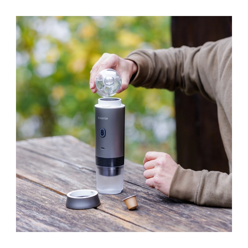 Aligator ACM002 - Prenosný nabíjací kávovar PortaCaffé 3 v 1 72W/7500 mAh sivá