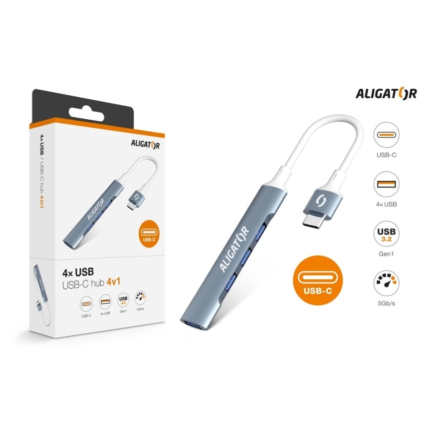 Aligator AHUB002 - USB-C rozbočovač 4v1