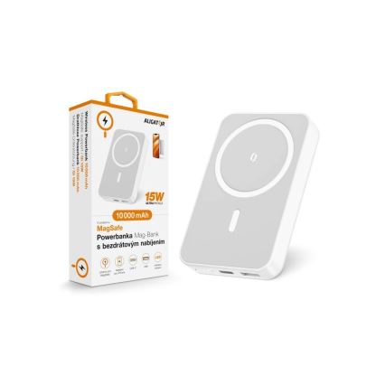 Aligator AMS04WT - Powerbanka s bezdrôtovým nabíjaním Qi a MagSafe 10000 mAh 15 W Power Delivery čierna