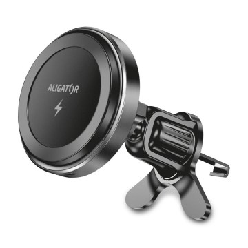Aligator AMS05BK - Magnetický držiak telefónu do auta s bezdrôtovým nabíjaním Qi 15W a MagSafe čierna