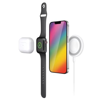Aligator AMS08WT - Bezdrôtová nabíjačka MagSafe 3 v 1 15 W biela
