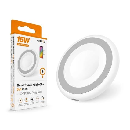 Aligator AMS08WT - Bezdrôtová nabíjačka MagSafe 3 v 1 15 W biela