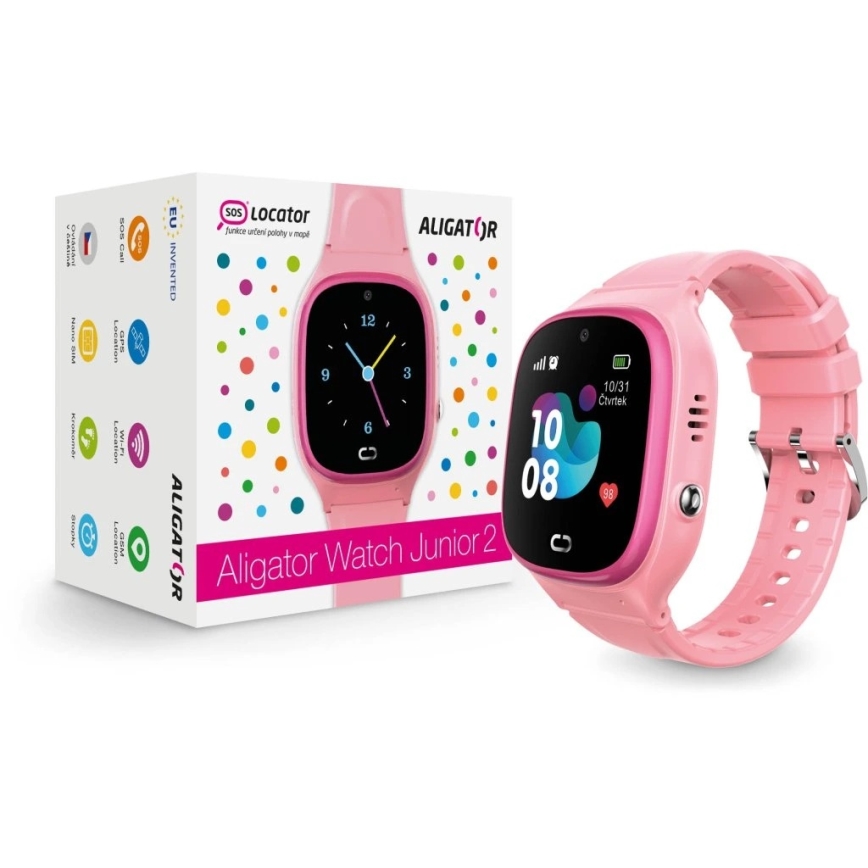Aligator AW11PK - Inteligentné hodinky Watch Junior 2 450 mAh IP67 Wi-Fi ružová