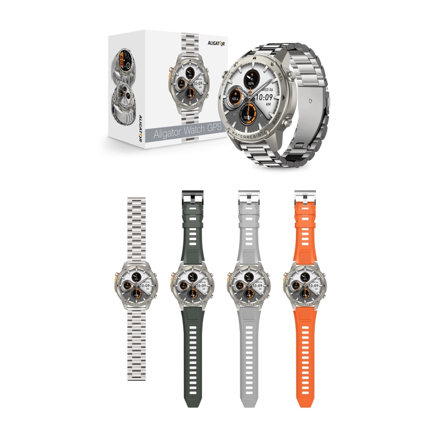 Aligator AW12SR - Inteligentné hodinky Watch GPS 500 mAh IP69K strieborné