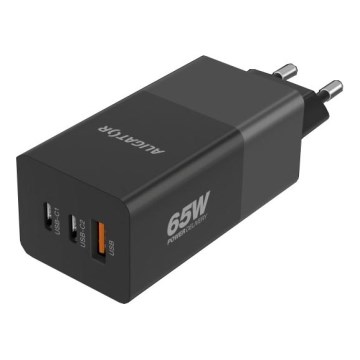 Aligator CHPD0027 - Rýchlonabíjací adaptér GaN Power Delivery 65W 2xUSB-C + USB-A čierna