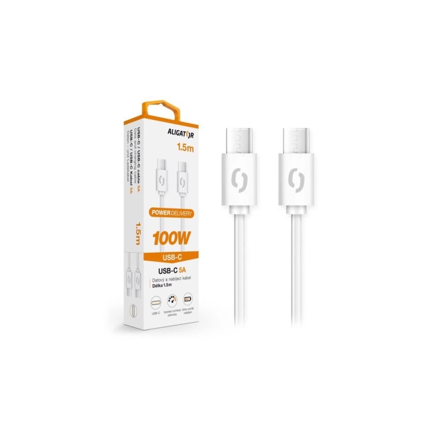 Aligator DATKP47 - USB kábel USB-C / USB-C 100 W Power Delivery 1,5 m biela