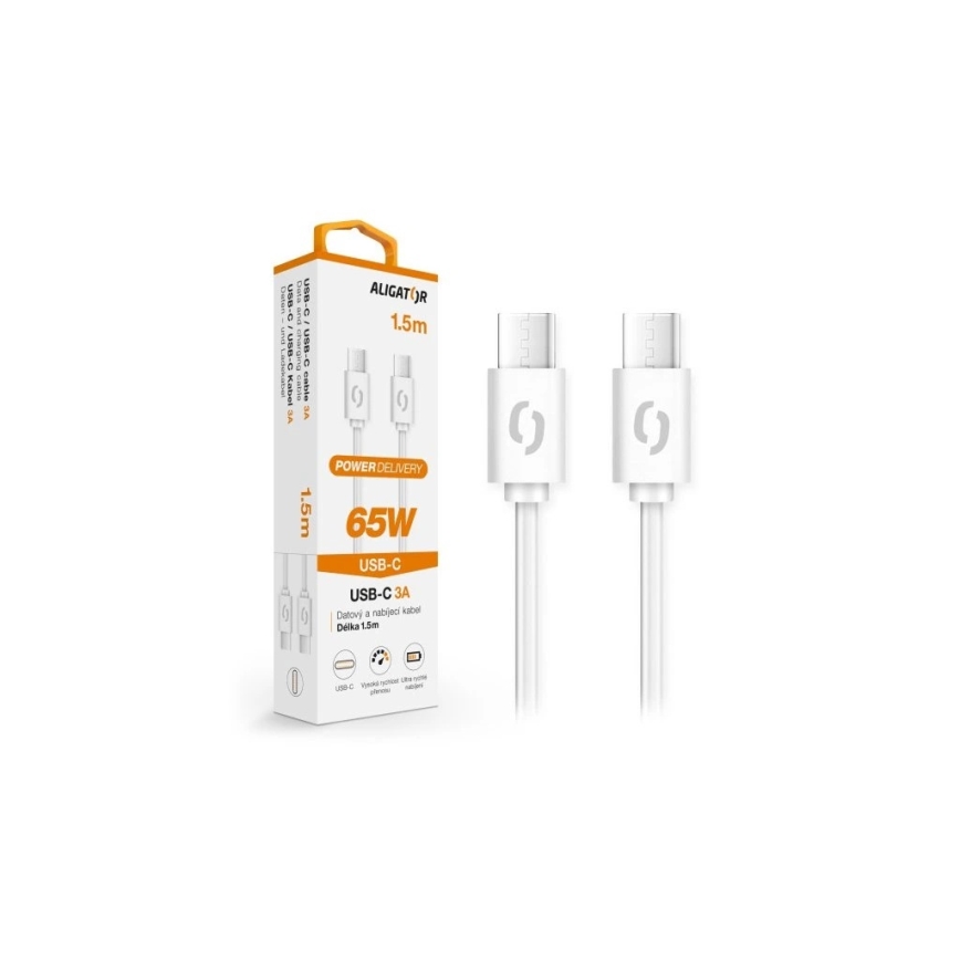 Aligator DATKP49 - USB kábel USB-C / USB-C 65W Power Delivery 1,5 m biely