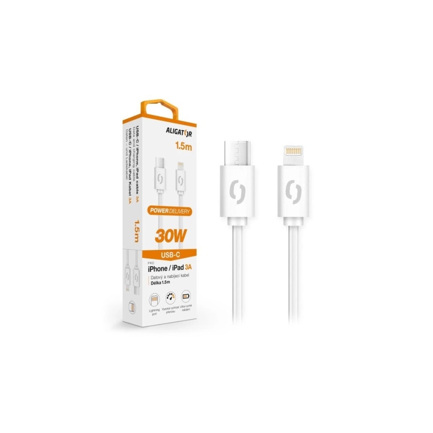 Aligator DATKP51 - USB kábel USB-C / Lightning 30 W Power Delivery, 1,5 m, biely