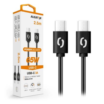 Aligator DATKP58 - USB kábel USB-C / USB-C 65 W Power Delivery 2,5 m čierna