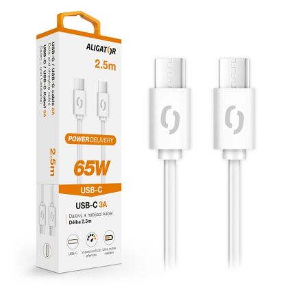 Aligator DATKP59 - USB kábel USB-C / USB-C 65W Power Delivery 2,5 m biela