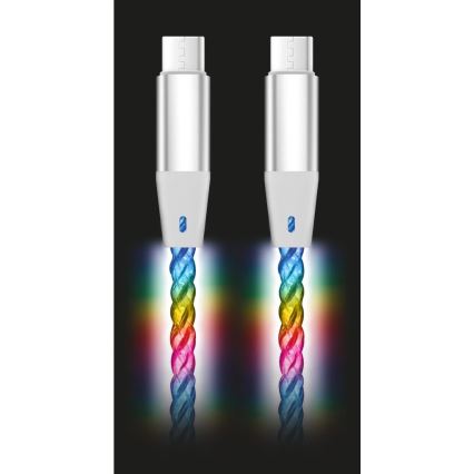 Aligator DATKP62 - USB kábel USB-C / USB-C s LED podsvietením 65 W Power Delivery 1,2 m