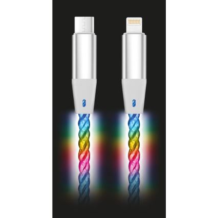Aligator DATKP63 - USB kábel USB-C / Lightning s LED podsvietením 30W Power Delivery 1,2 m