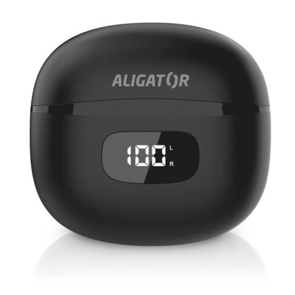 Aligator TWS08BK - Bezdrôtové slúchadlá s aktívnym potlačením šumu (ANC), 200 mAh + 2×30 mAh, IP40, čierne