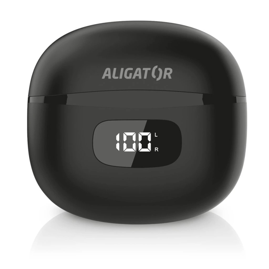 Aligator TWS08BK - Bezdrôtové slúchadlá s aktívnym potlačením šumu (ANC), 200 mAh + 2×30 mAh, IP40, čierne