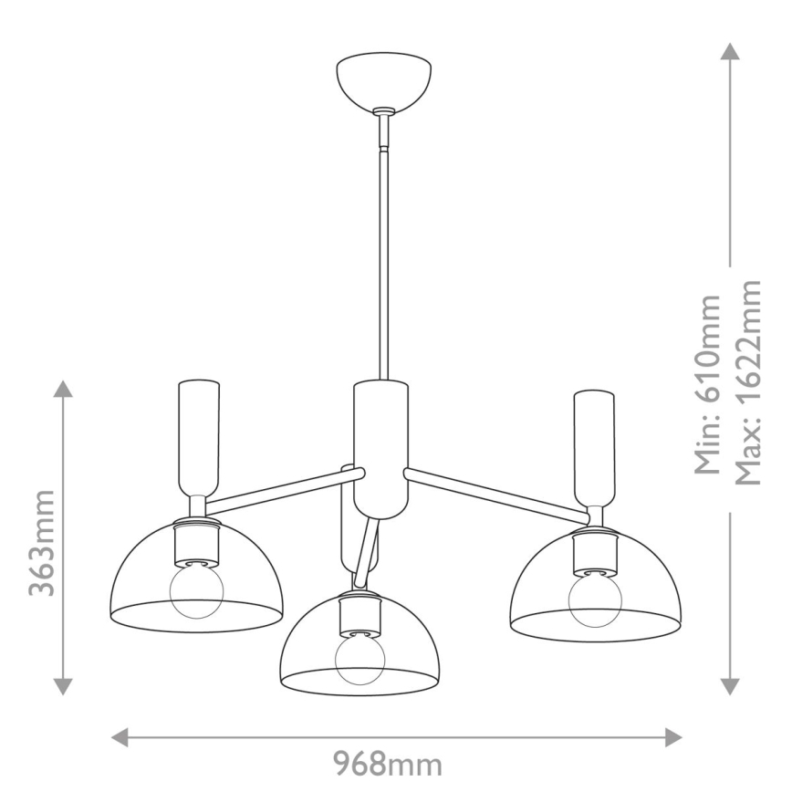 Alora Mood - Luster na tyči JUDE 3xE27/60W/230V čierna