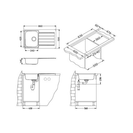 ALVEUS 1065560 - Kuchynský drez LINE 86x50 cm nerezový/satinovaný