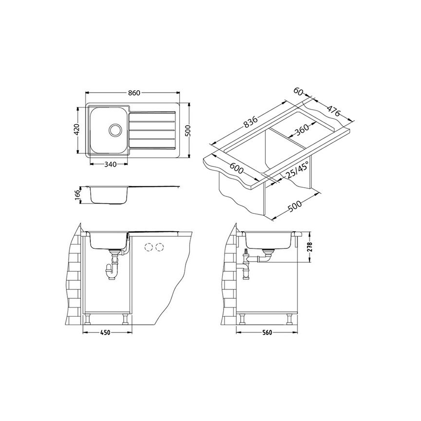 ALVEUS 1065560 - Kuchynský drez LINE 86x50 cm nerezový/satinovaný