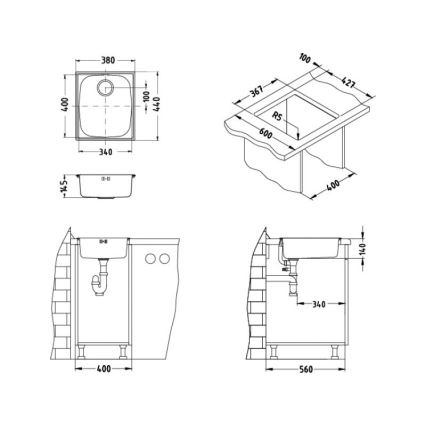 ALVEUS 1082195 - Kuchynský drez BASIC 44x38 cm matná oceľ/satin, veľký výpust