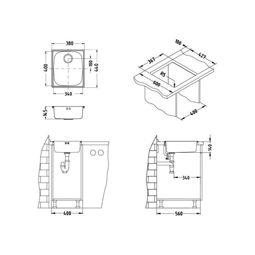 ALVEUS 1082195 - Kuchynský drez BASIC 44x38 cm nerez/satin, veľký odtok