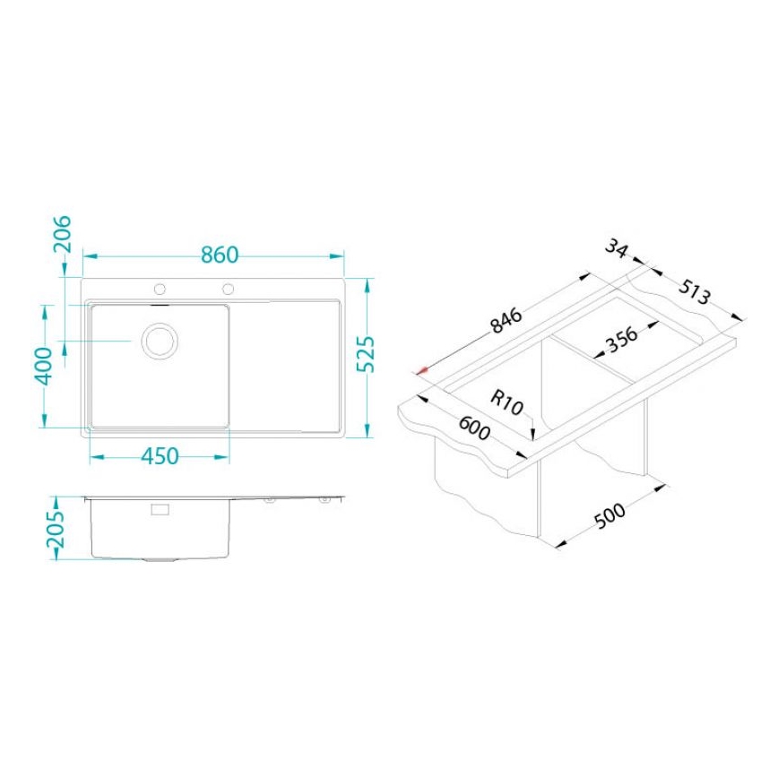 ALVEUS 1103652 - Kuchynský drez PURE 86x52,5 cm satin, ľavý