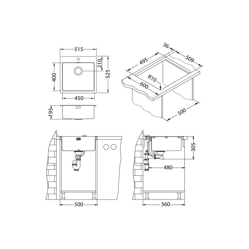 ALVEUS 1106867 - Kuchynský drez PURE 52,5x51,5 cm monarch zlatá